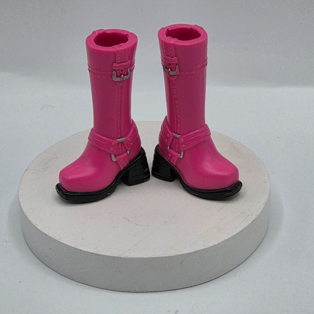 Barbie Fashionista Sassy Rock Star Pink Boot Shoes With Chunky Heels